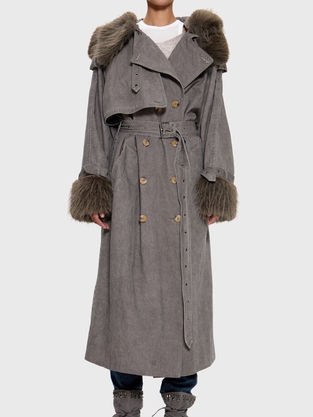 NWT Jaded London Vania Oversized Faux Fur Hooded Trench Coat